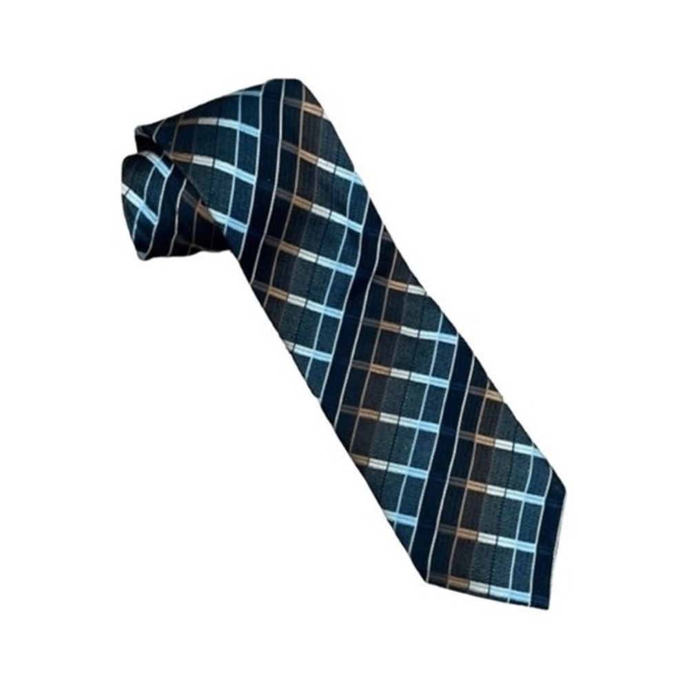 Roberto Villini Couture 100% Silk Neck Tie Brown‎ Tan Silver Stripes Classic